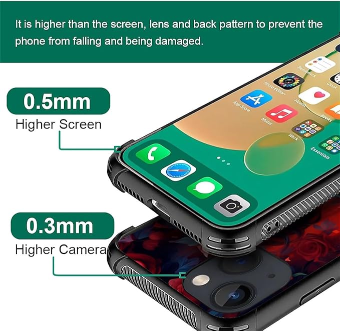for iPhone 14 Case, Skull Lady Rose Pattern Graphic Design Girl Boy Soft Silicone Hard Acrylic Shock Protection for iPhone 14