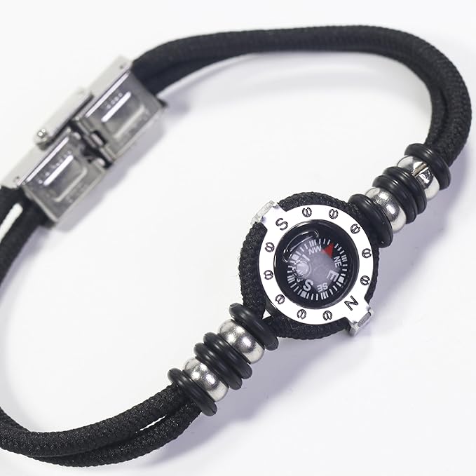 Innocence Adjustable Paracord Wrist Compass Bracelet For Men Women Outdoor Sports Camping Survival Jewelry (Black B)