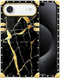 for iPhone 17 Air Case Luxury Golden Decoration for Girl Women Soft TPU Shockproof Protective Hard PC Back for iPhone 17 Air Crazy Pattern Black Gold Marble Nature