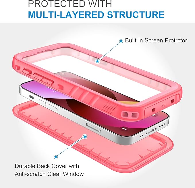SPORTLINK Compatible with iPhone 13 Mini Waterproof Case - Full Body Shockproof Dustproof Phone Screen Protector Rugged Waterproof Case for iPhone 13 Mini 5.4 Inches Pink