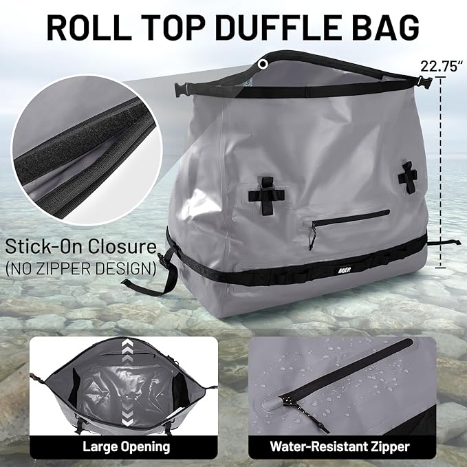 MIER Waterproof Duffel Bag Motorcycle Dry Bag Backpack Large Roll-Top Heavy Duty Dry Duffle Bags for Kayaking Camping Boating Gym Beach Cruise Ship, 60L/80L