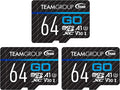 TEAMGROUP GO Card 64GB x 3 Pack MicroSDXC UHS-I U3 V30 4K for Action Cameras & Drone High Speed Flash Memory Card with Adapter for Outdoor Sports&Vlog, 4K Shooting,GoPro&Insta360&DJI TGUSDX64GU362