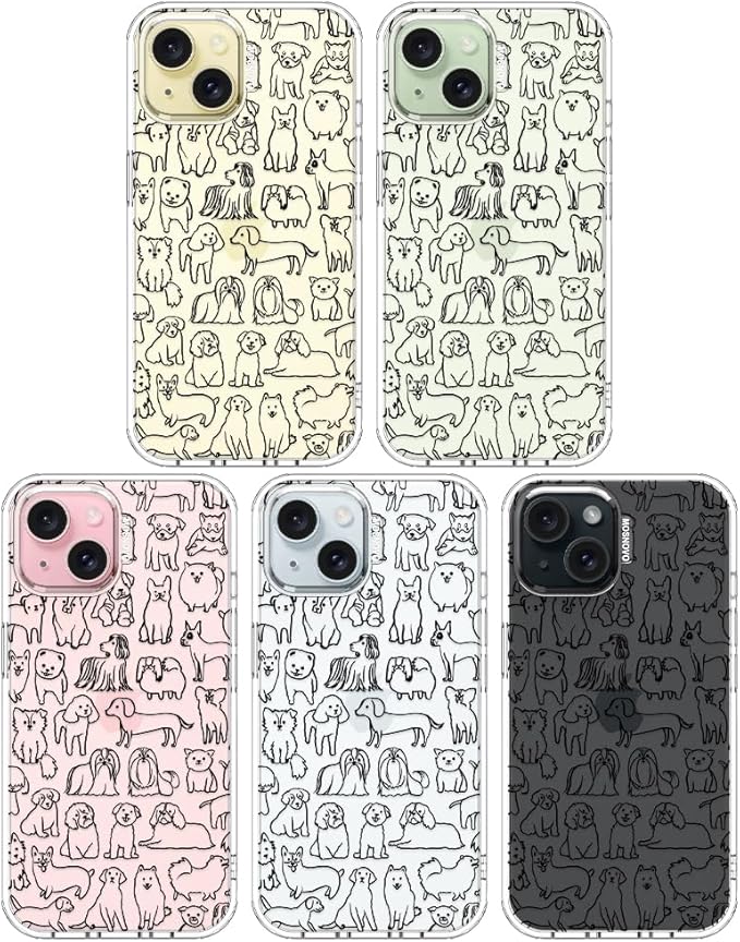 MOSNOVO Case for iPhone 15 Plus/iPhone 14 Plus, [Buffertech 6.6ft Military-Grade Drop Protection] [Anti Peel Off Tech] Clear TPU Bumper Phone Case Cover Design - Doodle Dog