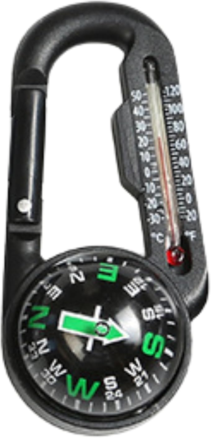 Trekker's Compass Crew Carabiner Compass with Thermometer, 4 x 3.5 inches, Black, Handheld Navigation Tool