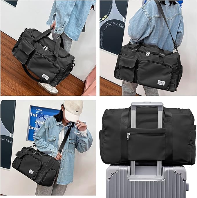 Suruid Sports Gym Duffel Bag with Shoes Compartment and Dry Wet Separated Pocket for Men and Women - Overnight Weekender Training Handbag Yoga Bag - Black