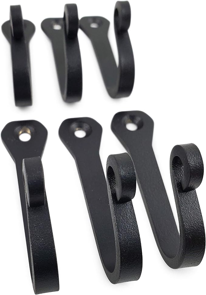 Heavy Duty Cast Iron Wall Hooks – Multi-Purpose hangers for Cast Iron Pots & Pans, Mugs, Towels, Coats, Hats, fireplace, Entryway & More – Rustic Farmhouse Craftsman Décor – Matte Black (6 Pack)