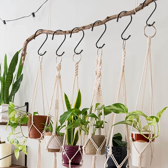DINGEE 6 Pack Large S Hooks, Rubber Coated, Heavy Duty Non Slip, Black Vinyl Coated Closet S Hooks for Hanging Plants, Jeans, Pot, Pan, Garden, Bird Feeders