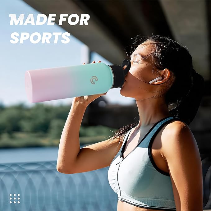 COKTIK 40oz Sports Water Bottle, Stainless Steel Water Bottle for Insulated, Reusable Travel Bottle, With Straw, With Handle Grip for Easy Carrying, Suitable for Cycling, Outdoor Vacations(Bubble Gum)