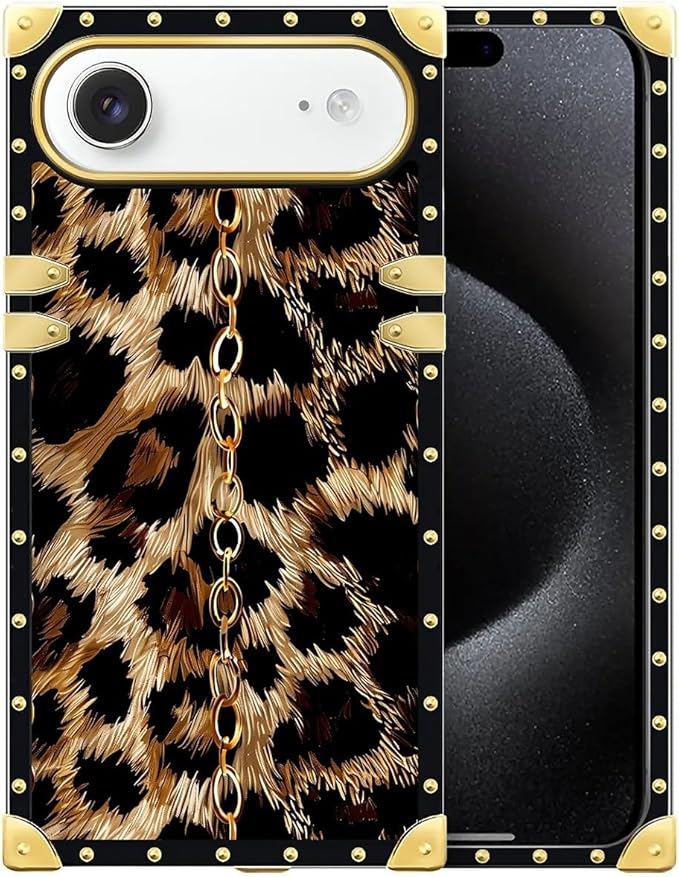 for iPhone 17 Air Case Luxury Golden Decoration for Girl Women Soft TPU Shockproof Protective Hard PC Back for iPhone 17 Air Crazy Pattern Seamless Gold Chain Leopard