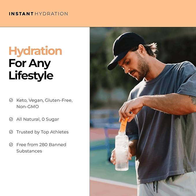 Instant Hydration Sugar Free Electrolytes Powder Packets - Orange Citrus Electrolyte Drink Mix & Travel Essentials - Post Workout Recovery, Brain Health, Muscle & Tissue Support - 20 Count