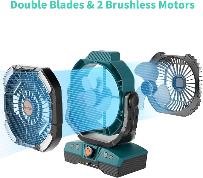 WESTTREE Camping Fan Portable 20000mAh Oscillating Battery Powered Fan Rechargeable Camping essentials Tent Light Hook 270° Pivot Battery Operated USB Desk X68 Cyan
