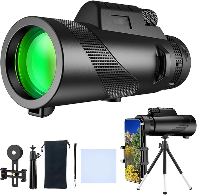 Monocular-Telescope 80x100 High Powered Monoculars High Definition for Adults with Smartphone Adapter for Bird Watching, Hunting Wildlife Bird Watching Travel Camping Hiking (Black)