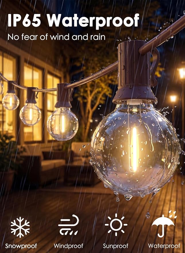 SUNSGNE 25FT Brown Outdoor String Lights, Shatterproof LED Globe String Lights with 25 G40 LED Bulbs, Waterproof Connectable Hanging Light for Backyard Patio Porch Balcony Party Decor, E12 Base