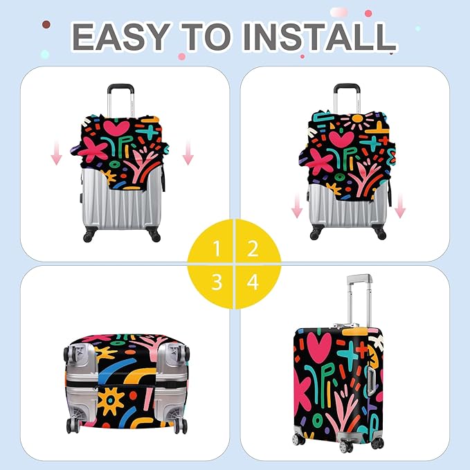 ANNA QUEEN Color Pop Abstract Luggage Cover, Modern Geometric Art Suitcase Protector, Stretchable Washable Travel Sleeve for 24-26 Inch Luggage