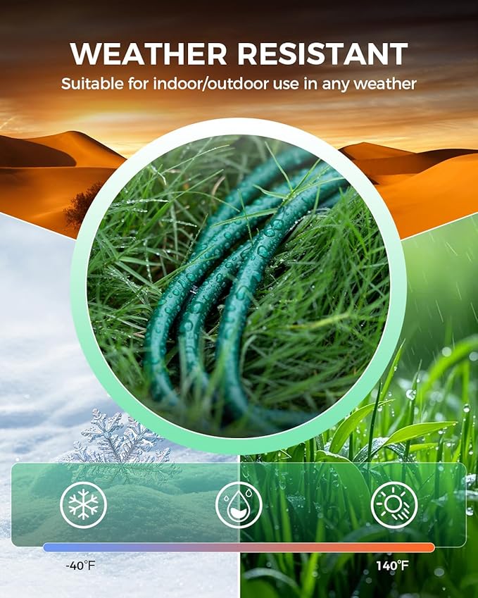 28 Ft Outdoor Power Cord, 1 to 3 Splitter Heavy Duty Weatherproof Extension Cord, 16/3 SJTW, 3 Grounded Outlets Flat Plug for Patio, Garden Displays, Lights, Green ﻿