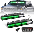 HLauto 604N Emergency Dash Strobe Lights: 2x16.8 inch Green Security Light w/Take Down, 48 LED Safety Flashing Warning Hazard Interior Windshield Light Bar for Truck Vehicle