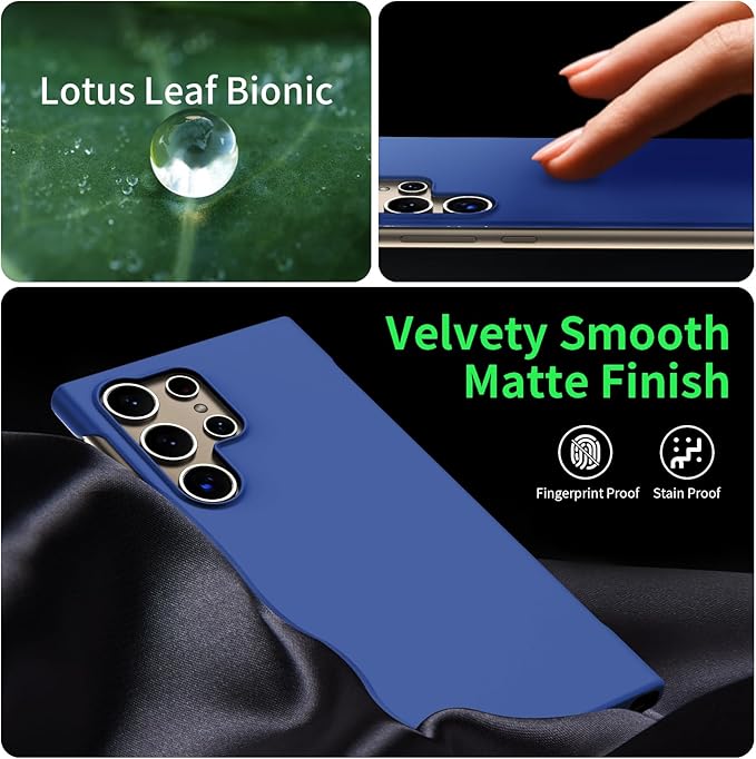 GRECAZO Slim Borderless for Samsung Galaxy S25 Ultra Phone Case 6.9"(2025) Ultra-Thin Lightweight Frameless Matte Hard PC Cover Case with Pull Ring Minimalist Non Slip Rope-Blue