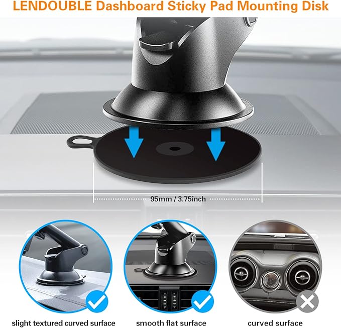 Dashboard Pad Mounting Disk for Suction Cup, 3.75” Large Plastic Extra Strong Adhesive Disc for Dash Windshield Holder, Camera GPS, Tablet, Car Phone Mount Base with Sticky Adhesive Replacement