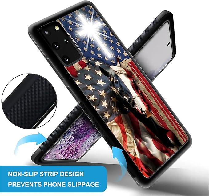 for Samsung Galaxy S20 Plus Case, Red American Flag Horse Cross Pattern Graphic Design Girl Boy Soft Silicone Hard Acrylic Shock Protection for Samsung Galaxy S20 Plus