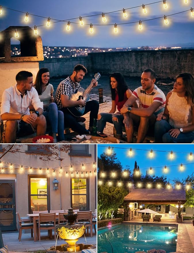 Brightever LED Outdoor String Lights 100FT Patio Lights with 30+2 Shatterproof S14 Dimmable Edison Bulbs, Vintage LED String Lights for Outside, Waterproof Bistro Lights for Party, Birthday, Holiday