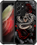 for Samsung Galaxy S21 Ultra Case, Entwined Rose Snake Pattern Graphic Design Girl Boy Soft Silicone Hard Acrylic Shock Protection for Samsung Galaxy S21 Ultra