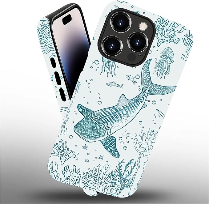 for iPhone 14 Pro Max Case,HH2 Ocean Whale Shark Hybrid 2 Layer Hard Shell Silicone Protective Pattern Design Case