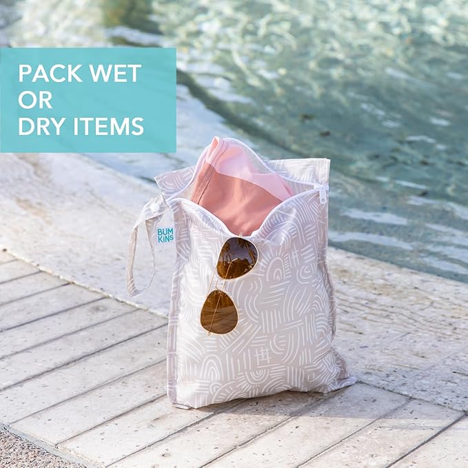 Bumkins - Waterproof Wet Bag - For Baby, Travel, Swim Suit, Cloth Diapers, Pump Parts, Pool, Gym, Toiletry, Strap to Stroller - Reusable & Easy to Clean - 2pk - Desert Boho