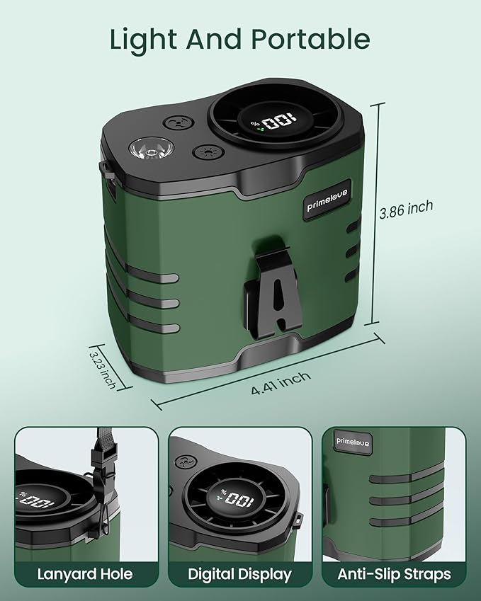 10000mAh Portable Waist Rechargeable Fan,Clip on Belt Fan With 10 Speeds 16000PRM Strong Airflow,Hands-Free Hanging Neck Fan,Long-Lasting Cooling for Camping,Hiking,Outdoor,Jobsite,Green