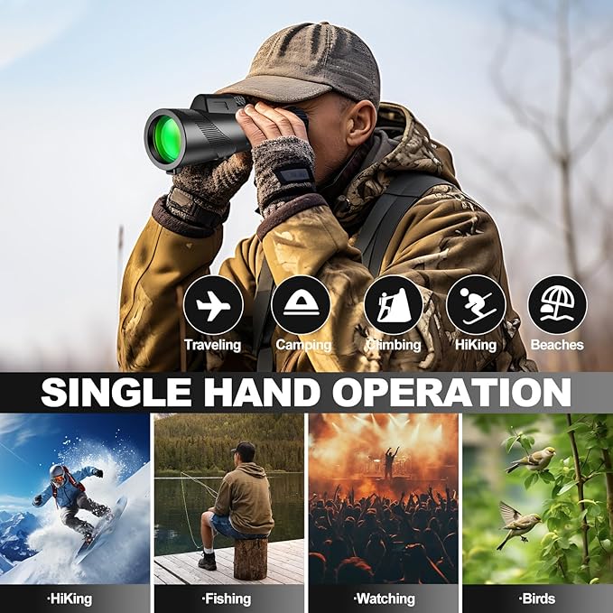 Monocular-Telescope 80x100 High Powered Monoculars High Definition for Adults with Smartphone Adapter for Bird Watching, Hunting Wildlife Bird Watching Travel Camping Hiking (Black)