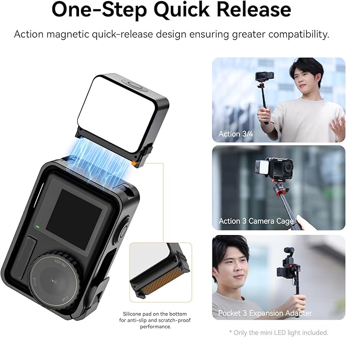 ULANZI LM18 Vlogging Light Mini LED Action Camera Video Light Magnetic Photography Fill Lighting for DJI Osmo Nano Action 3/4 Camera Cage Accessories and Ulanzi PK-06 Pocket 3/4 Expansion Adapter