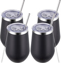 MEWAY 12oz/4 Pack Wine Tumbler Glasses with Lid - Stemless Double Wall Vacuum Stainless Steel Tumblers Keeping Cold & Hot for Wine - Family and Gifts, Ideal for Travel and Office(Black,Set of 4)