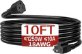 18/3 Indoor Extension Cord 10 FT, Black Extension Cord Flexible & Durable, 3 Prong Power Cable, Suitable for Home and Office, 10 Amp 1250 Watt 125VAC 18AWG, ETL Listed