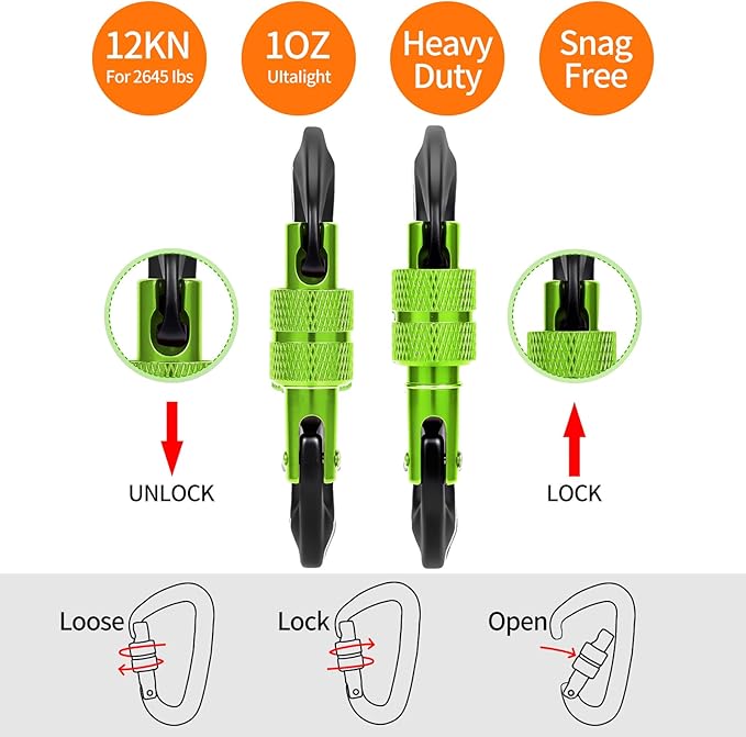 B-Mardi Carabiner Clips Heavy Duty 12kN (2697 lbs)-Lightweight Locking Carabiners for Camping, Hiking, Hammock, Dog Leash Harness, Outdoor and Gym etc, Keychains& Utility