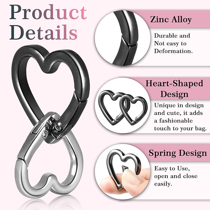 4pcs Heart Carabiner Keychain Clip, Metal Spring Heart Rings Hook Key Ring Carabiner Clips for Purse Bag Charms Backpack Strap Dog Tags Hang Water Bottle Paracord Keychain Lanyard(Gold,25mm,29mm)