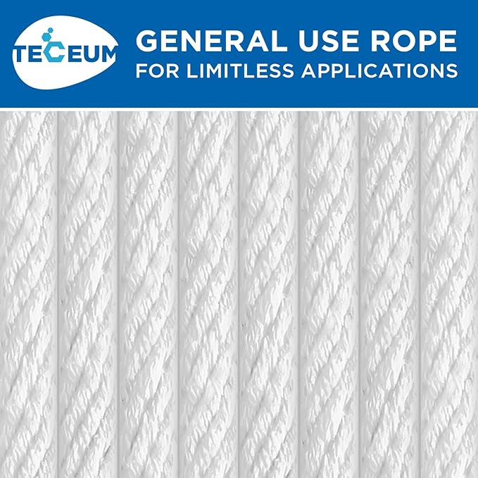 TECEUM Cotton Rope 3/16” (5 mm) – 300 FT – Strong All-Purpose Braided Rope – Natural Cotton – for Crafting, Сamping, Clothes Line, DIY, Indoor & Outdoor Use – White