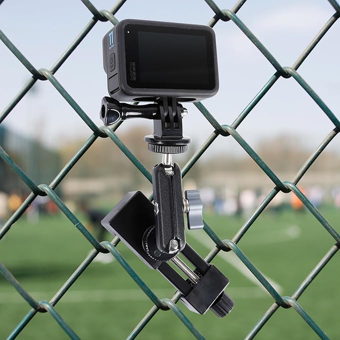 Cell Phone Fence Mount for iPhone, GoPro, Insta360, and Other Action Cameras, Mevo Start for Baseball Softball Tennis Recording, Cameras Net Chain Link Fence Clip Mount Holder