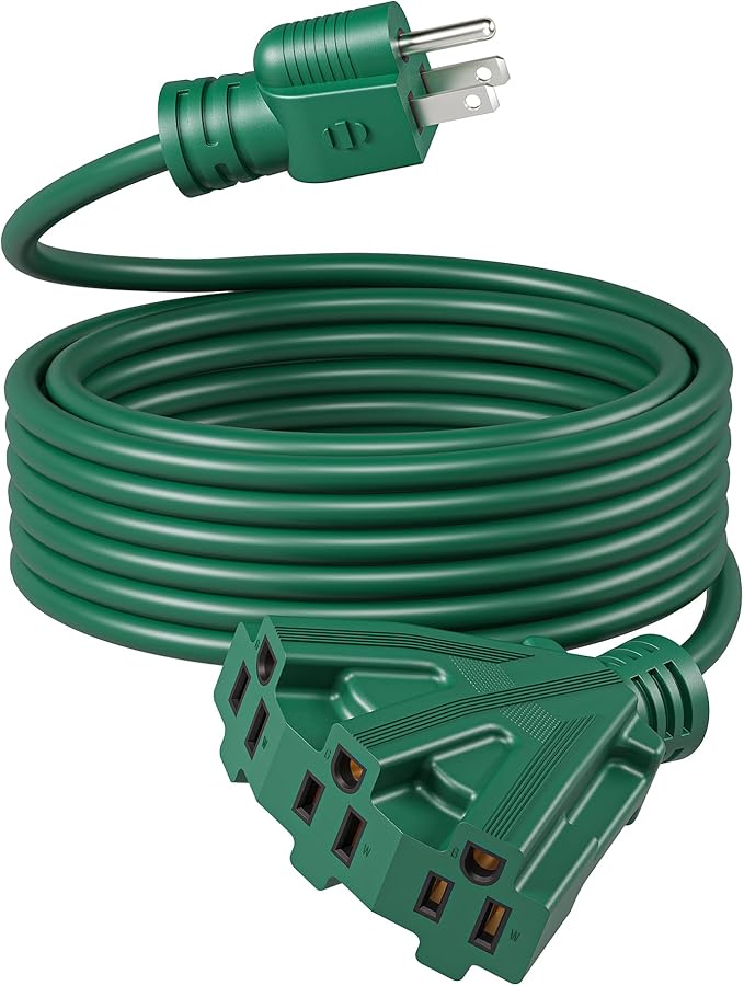 DEWENWILS 25FT Outdoor Extension Cord, Green Extension Cord 13A/1625W, Weatherproof 16/3 SJTW Power Cable with Multiple Outlet, Decor Landscaping String Lights, ETL Listed, 1 Pack