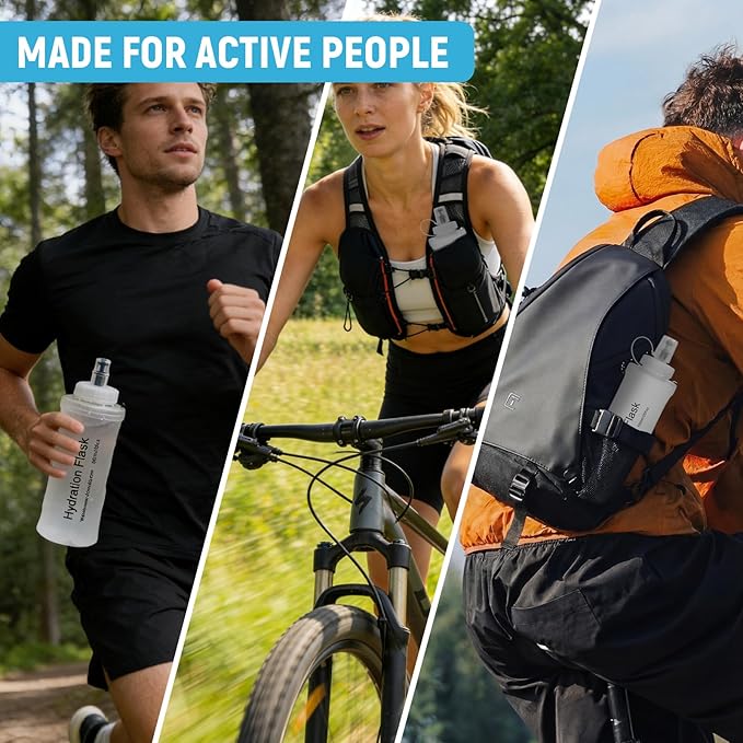 Soft Flask 500ML, TPU Collapsible Soft Water Bottle for Hydration Pack, Running Vest, Folding Water Bottle for Hiking, Cycling Hydration Flask - White