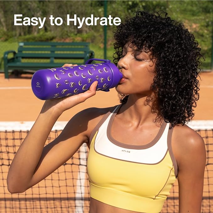 ENCOOL Insulated Water Bottle with Straw Stainless Steel Water Bottle, Leak-Proof, BPA-Free, Double Wall Vacuum Keeps Cold for 24 Hours for Sports, Travel, School (26 oz, Moonlit Cat)