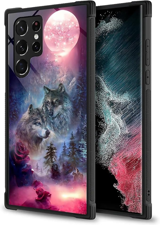 for Samsung Galaxy S23 Ultra Case, Star Two Wolfs Howling Pattern Graphic Design Girl Boy Soft Silicone Hard Acrylic Shock Protection for Samsung Galaxy S23 Ultra