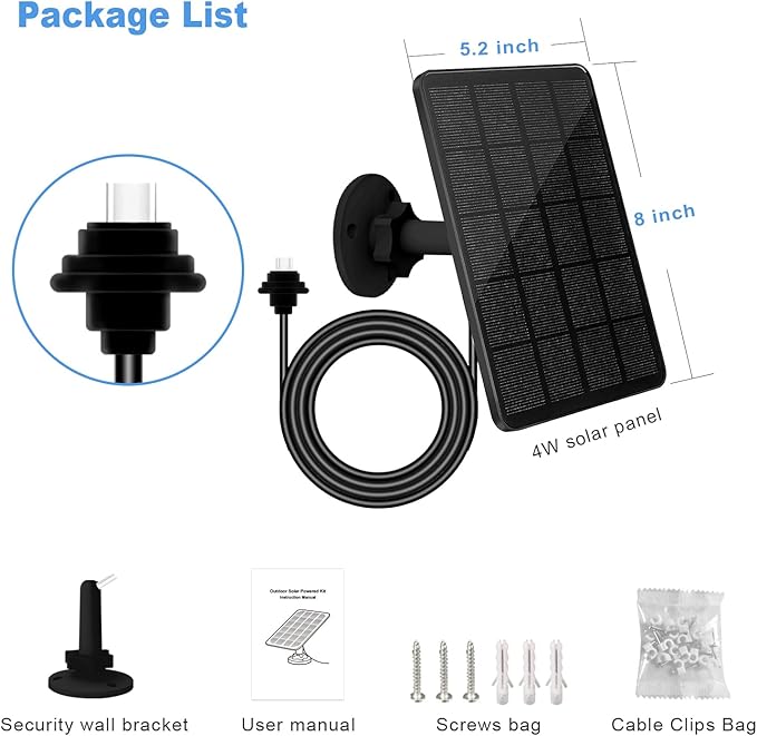 4W Solar Panel for Blink Outdoor 4 (4th Gen) Camera, Solar Panel with USB-C Port, Rubber Plug, IP65 Waterproof, 13.12ft Cable