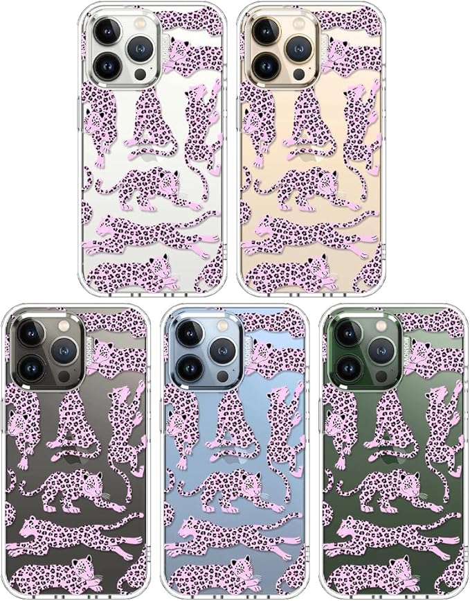 MOSNOVO Case for iPhone 13 Pro, [Buffertech 6.6ft Military-Grade Drop Protection] [Anti Peel Off Tech] Clear TPU Bumper Phone Case Cover Design - Pink Leopard