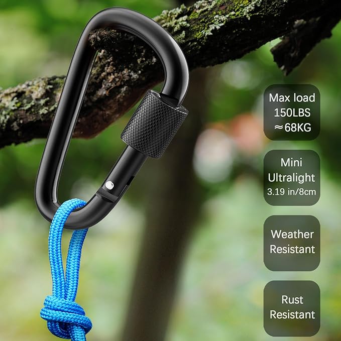 sprookber 3" Locking Carabiners | Keychain Carbineers D Ring Key Clip Spring Snap Hook for Multi-Usage | Set of 8