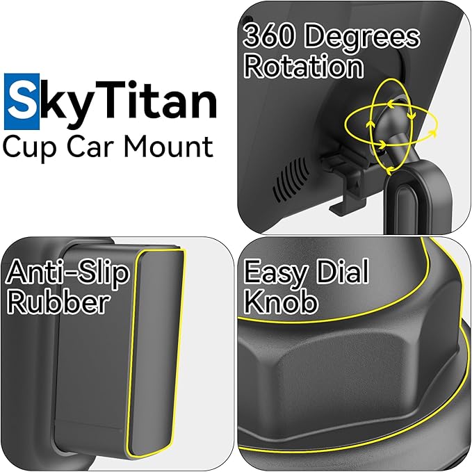 for Garmin GPS Car Mount Cup Holder Replacement 17mm Ball Mount with Adjustable Height Angles fit Garmin Nuvi Drive Dezl Portable Navigator, Black