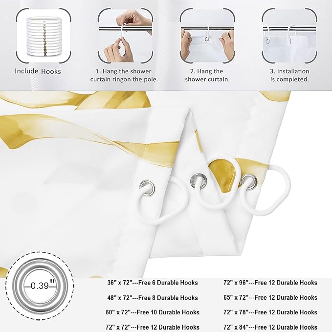 Yellow Bow Shower Curtain, Yellow and White Modern Aesthetic Bowknot with Polka Dot Cute Girly Bathroom Curtain Waterproof Fabric Machine Washable with Hooks, 72" Wx78 L