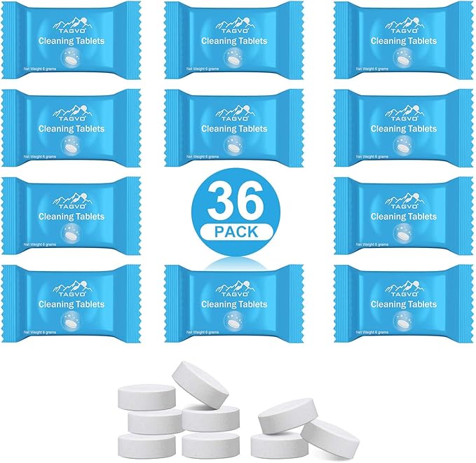 TAGVO 36 Pack Cleaning Tablets for Hydration Bladder - All Natural, Odor Free, Easy Removes Stubborn Stains Cleaning Tabs for Water Reservoir, Sport Water Bottles, Water Bladder, Hydration Backpack