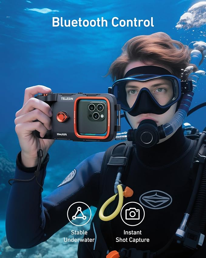 TELESIN Universal Underwater Phone Case for Snorkeling and Diving Waterproof Housing for Photo & Video Handle Grip for iPhone 7-17 Pro/Pro Max/Plus/Mini, Galaxy S10-S26 Ultra/Plus and Most Phones