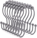 Bathway Shower Curtain Hooks, Shower Curtain Rings Rust Proof Double Hook Shower Curtain Hooks, 12 Pcs Grey Shower Hooks for Shower Curtain, Shower Rings for Curtain, Metal Shower Rod Hooks
