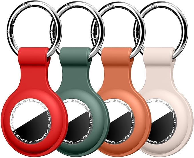 Linsaner [4 Pack] Holder for AirTag 2nd Gen (2026) & 1st Gen, Silicone Case Keychain Key Ring, Protective Cover for Apple for Air Tags, GPS Finder Accessories, Red/Dark Green/Brown/Milk Tea Color