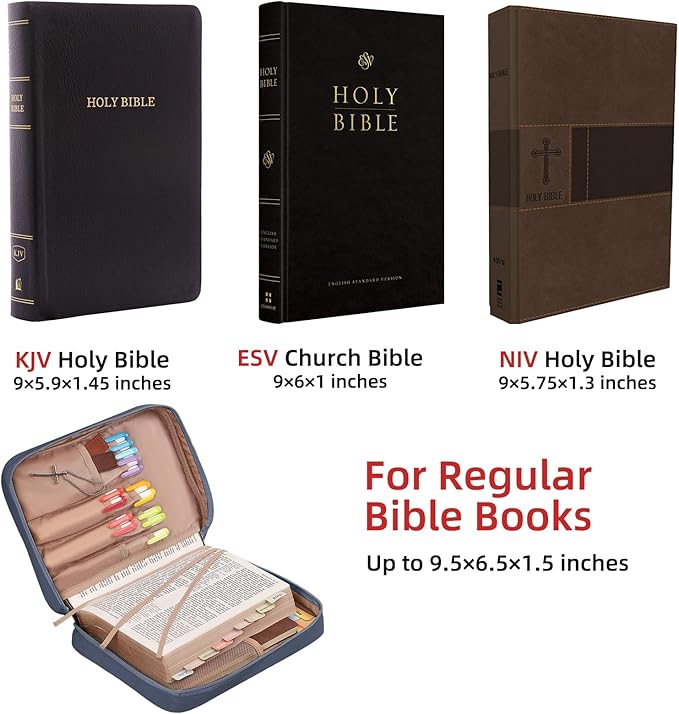 FINDCOZY Bible Cover for Women, Durable Carrying Book Case Church Bag for Biblical Accessories with Handle and Zippered Pocket, for Scriptures, Blue